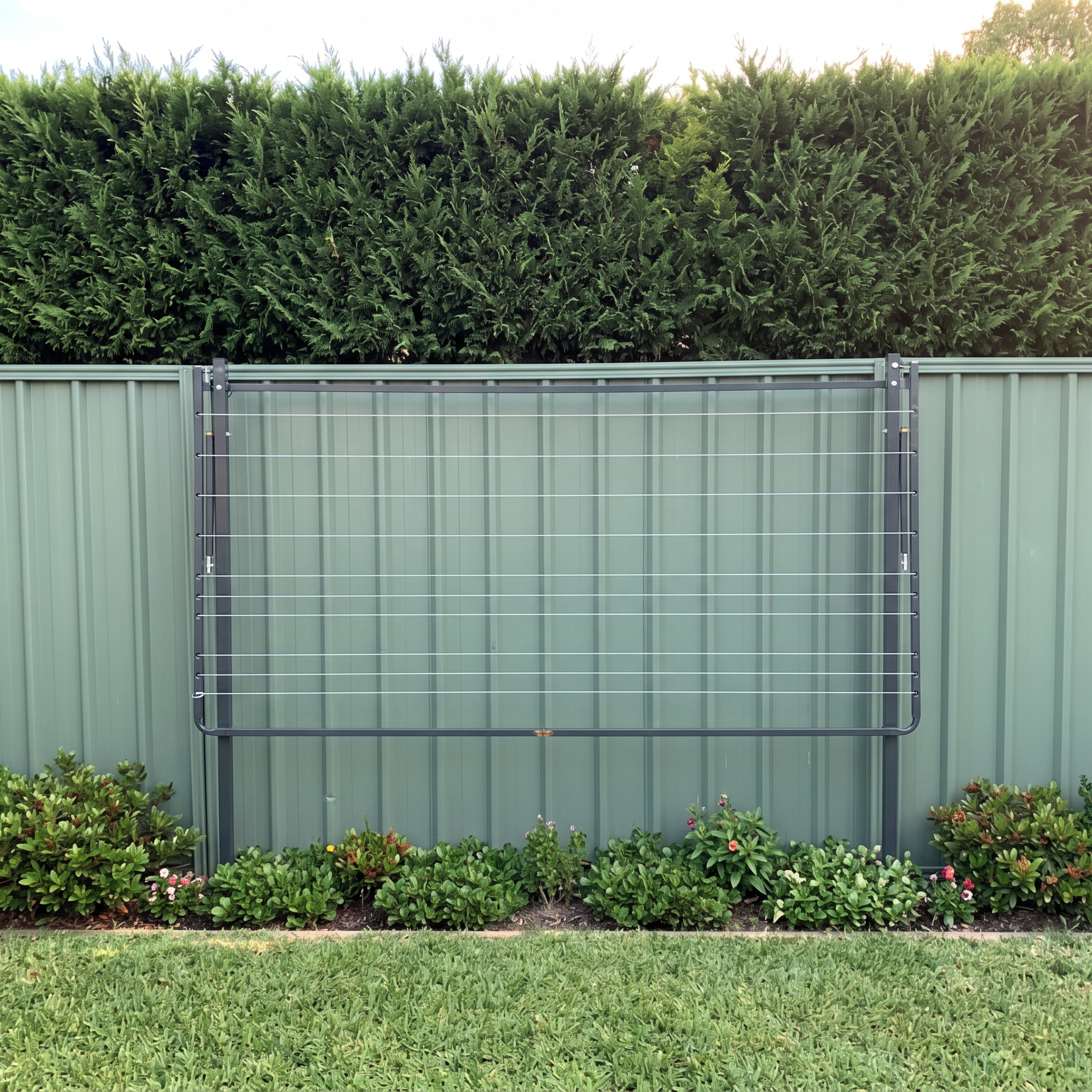 Modern house exterior with a ground mount clothesline